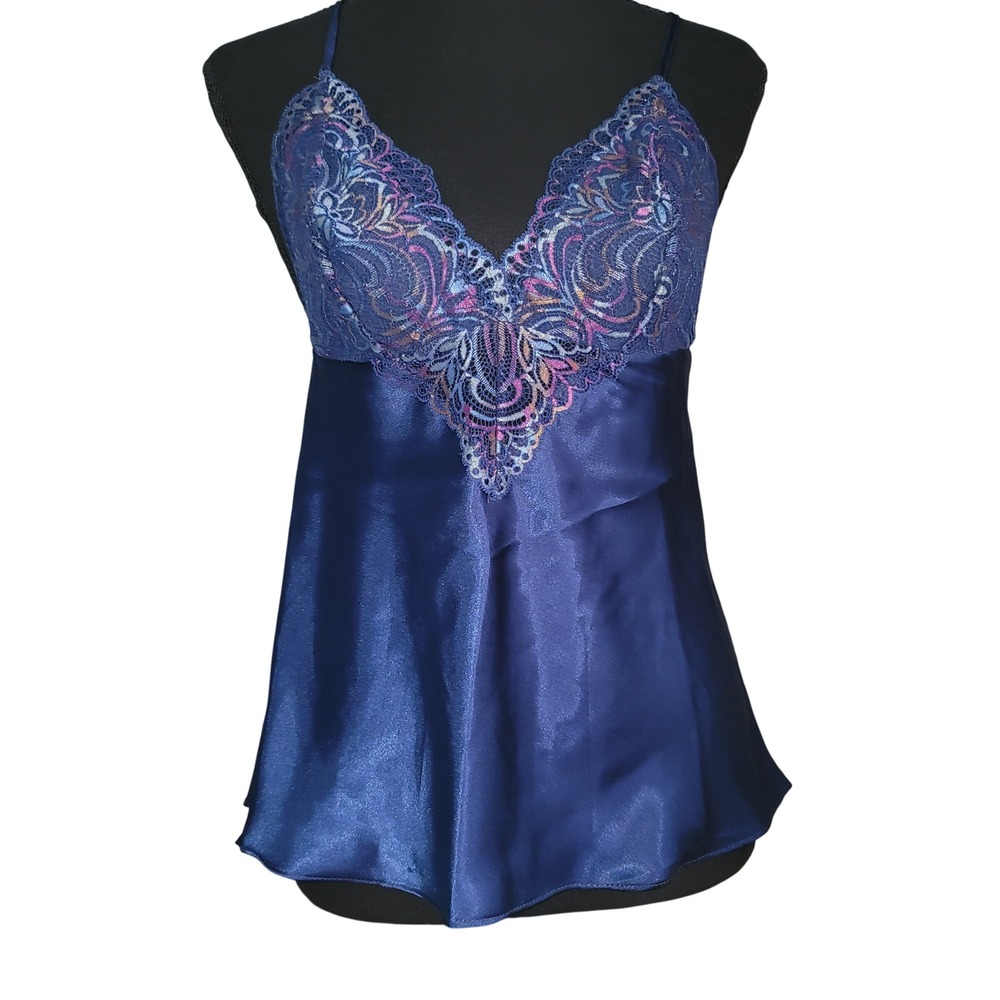 Linea Donatella M Satin Slip Floral Babydoll Camisole Lace Sexy Whimsigoth y2K